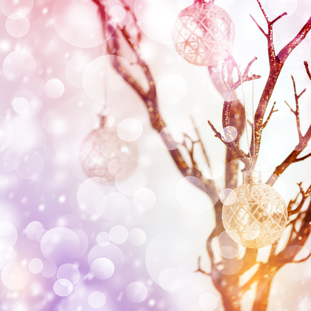 Snowy Christmas decoration, bright and lightの写真素材