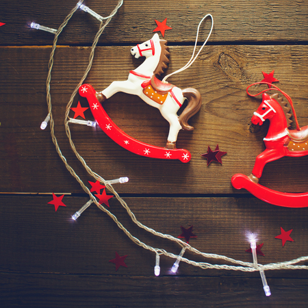Christmas composition on wooden backgroundの写真素材