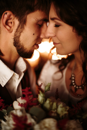 Loving couple portrait close-up, selective focusの写真素材