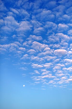 Evening moon on the blue sky with clouds, evening cloudscapeの写真素材