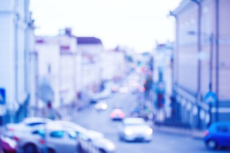 Blurred traffic at the city street, urban backgroundの写真素材
