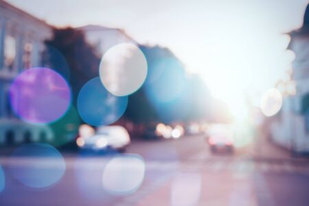 Blurred traffic at the city street, urban backgroundの写真素材