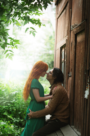 Young stylish couple in romantic place outdoorsの写真素材