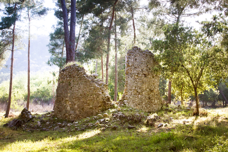 Old ancient ruins of Phaselis, old lycian city in Turkeyの写真素材