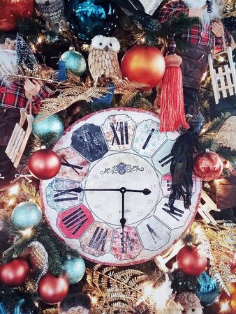 Christmas decorations with clock, vintage design