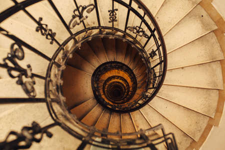 BUDAPEST, HUNGARY - July 23, 2019 - Spiral stone staircase in Basilica of st. Stephen in Budapest,...