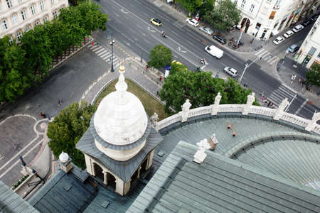 BUDAPEST, HUNGARY - July 23, 2019 - View from above on roof surface of Basilica of st. Stephen and roads below.のeditorial素材