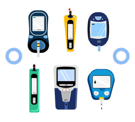 Electrochemical and Photometric glucometers.Diabet glucose tests in organic liquids during pregnancy.Device for Blood Sugar analyse at home.World diabetes day.Determination of glycated hemoglobin.のイラスト素材