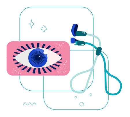 Eyelashes curler. Twisting tweezers or forceps. Flat style infographic illustration. Beauty application. Addiction to the mascara. Preparation for date. Fashion procedure at salon or home. Vectorのイラスト素材