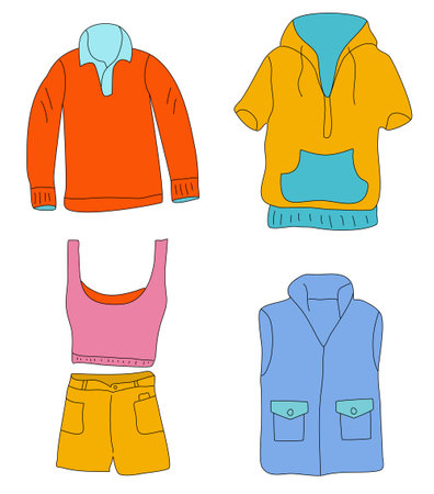 Fabric elements.Contribution in Eco lifestyle, recycling.Giving your wardrobe second chanceのイラスト素材