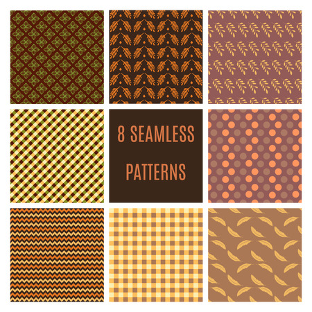 Set of Geometric Patterns with hand drawn elements, stripes and squares  in green and brown. Perfect for wallpapers, textile, wrapping papers, Valentine, birthday and wedding cardsのイラスト素材