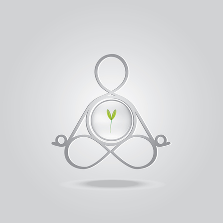 Logo template of yoga meditation pose and 3D  symbol with plantのイラスト素材