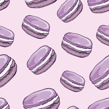 Vector seamless pattern with cute colorful macaroons cookies.Hand drawn macaroon design Perfect for bakery shop advertising, invitation, valentine card.のイラスト素材
