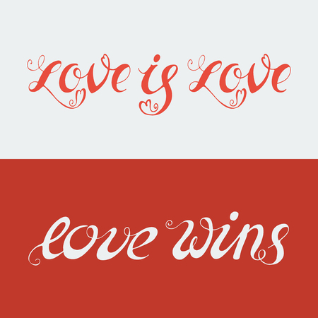 Hand drawn lettering - Love is Love and Love Wins. LGBT community design.  Vector lettering for t-shirts, wedding invitations, posters.のイラスト素材