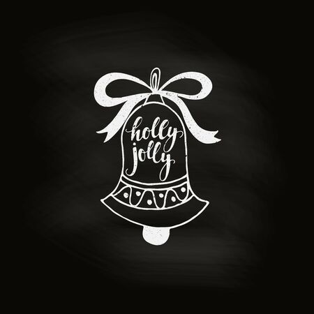 Vector Christmas greeting card. Holly Jolly. Vintage hand drawn lettering in a shape of a bell.のイラスト素材