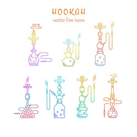 Hookah vector linear icons illustration. Set of hookah vector icons isolated on white background. Hookah vector logo line collection. Smoking hookah vectorのイラスト素材