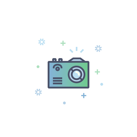 Vector photo Camera logo design made in modern line style. Linear art logo. Photos symbol icon can be use for business card, banners, web design. Camera icon and logotype.のイラスト素材