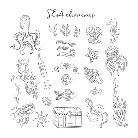 Sea outline elementsのイラスト素材
