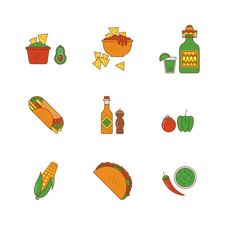 Mexican food iconsのイラスト素材