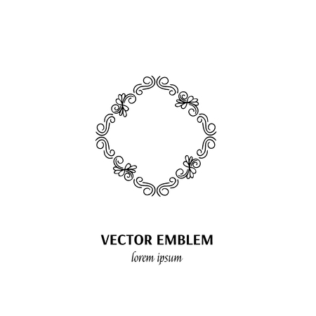 Vector flower frame symbol. Handdrawn logotype for flower shop isolated on white background and easy to use. Perfect logo for your business. Clean and minimalistic symbols.のイラスト素材