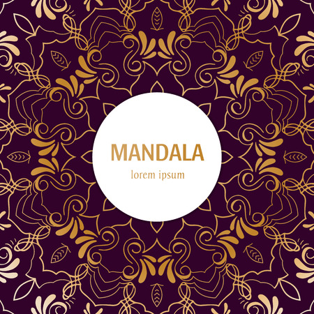 Vector Mandala background with text. Vintage decorative elements. Hand drawn colorful mandala design.のイラスト素材