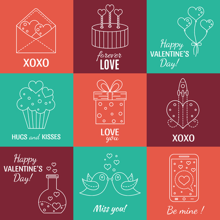 Valentine's Day vector set made in modern and minimalist style. Linear vector art. Vector illustration. Valentine's greeting card with text.のイラスト素材