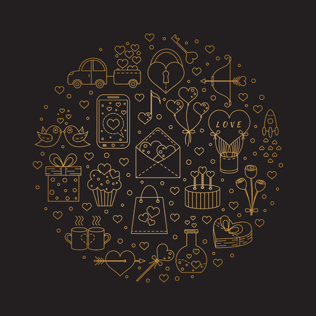Vector concept with different Valentines Day elements. Modern and clean vector line icons. Perfect illustration for t-shirts, banners, flyers and other types of business design.のイラスト素材