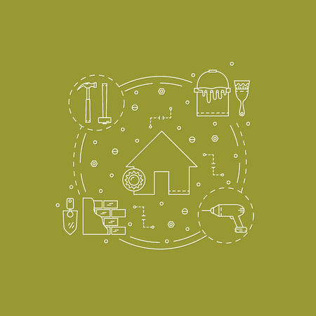 House repair round concept made in modern line style. Overhaul with repair tools. Flat icons isolated vector illustration.Can be used for infographics design, web elements.のイラスト素材