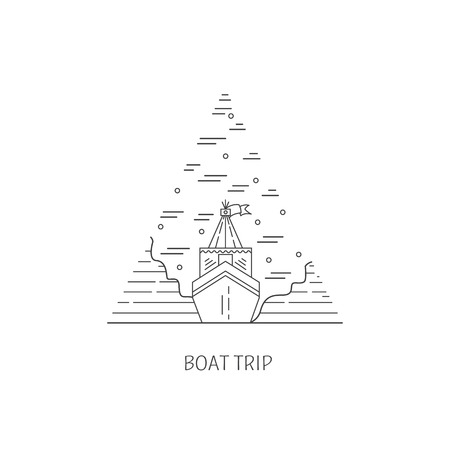 Boat trip line art illustration on triangular shape.のイラスト素材