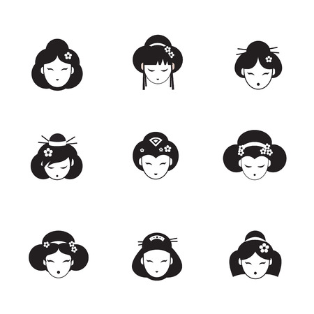 Japanese girls black  design illustrationのイラスト素材