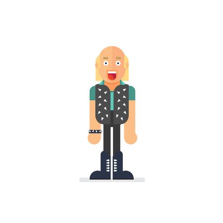 Vector old rockers man, pank isolated on white background. Vector illustration in flat style. Geometric peopleのイラスト素材