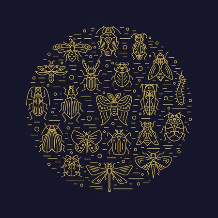 Bugs and insects circle design on backgroundのイラスト素材