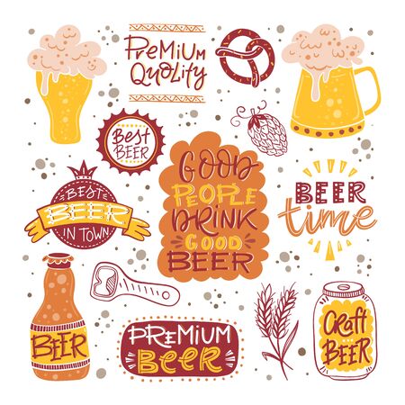 Beer fest hand drawn illustration big vector collectionのイラスト素材