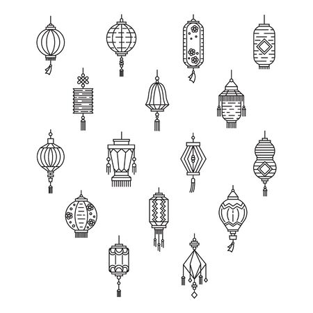Vector set of asian street and chinese holiday lanternsのイラスト素材