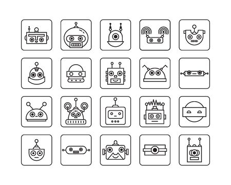 Vector set of modern robot character icons line styleのイラスト素材