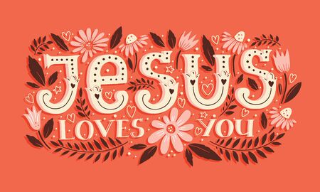 Vector religions lettering - Jesus loves you. Modern lettering illustrationのイラスト素材