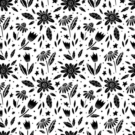 Hand drawn surface pattern design with flowers in gardenのイラスト素材