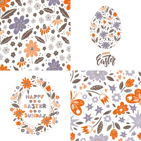 Vector set of Easter greeting cards and seamless pattern.のイラスト素材