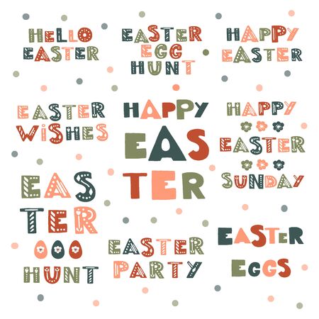 Vector set of vintage Easter phrases .Greeting card text templatesのイラスト素材