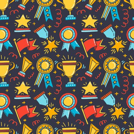 Seamless patterns with trophy, medals, cups and awards iconsのイラスト素材