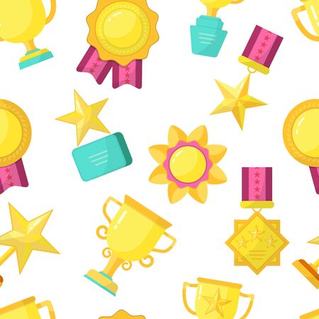 Seamless patterns with trophy, medals, cups and awardsのイラスト素材