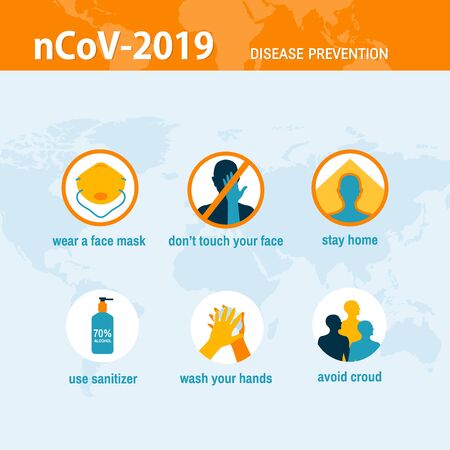 Coronavirus 2019-nCoV disease prevention infographic healtcare conceptのイラスト素材