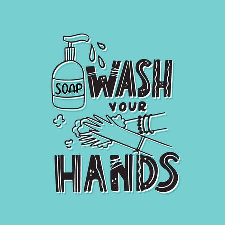 CoronaVirus hand lettering The phrase wash your handsのイラスト素材