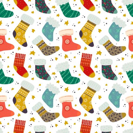 Seamless pattern with Christmas socks on white backgroundのイラスト素材