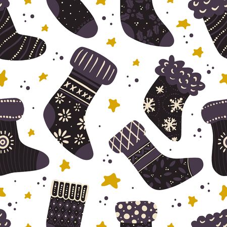 Seamless pattern with Christmas socks on white backgroundのイラスト素材
