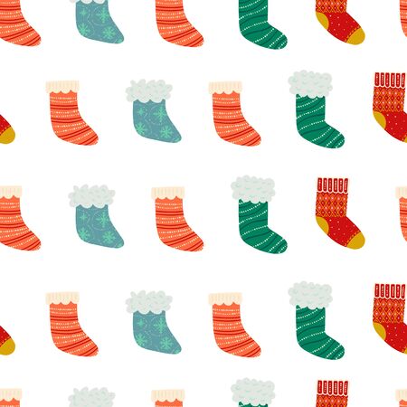 Seamless pattern with Christmas socks on white backgroundのイラスト素材