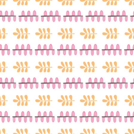 Seamless pattern with cut out style plant and flowers with white backgroundのイラスト素材