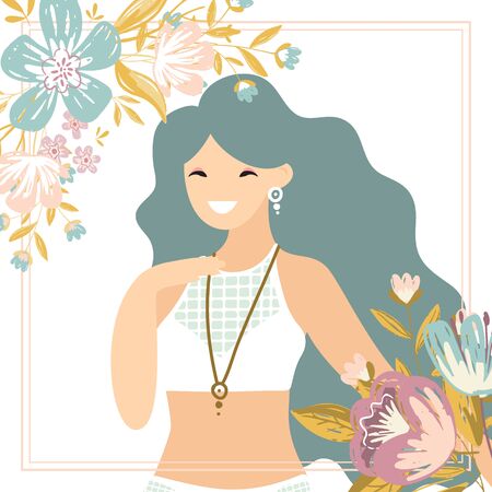 8 march, International Women's Day. Vector template with smiling woman. Vector illustrationのイラスト素材