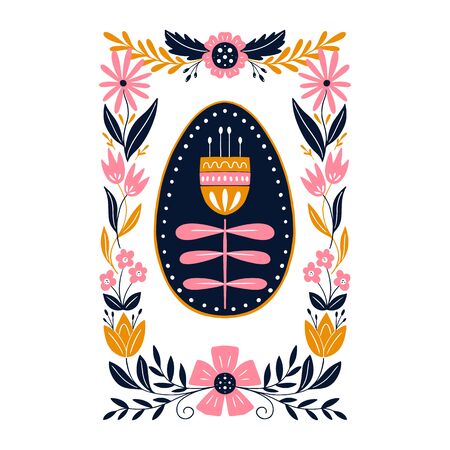 Easter greeting card in Scandinavian style Easter holiday illustrationのイラスト素材