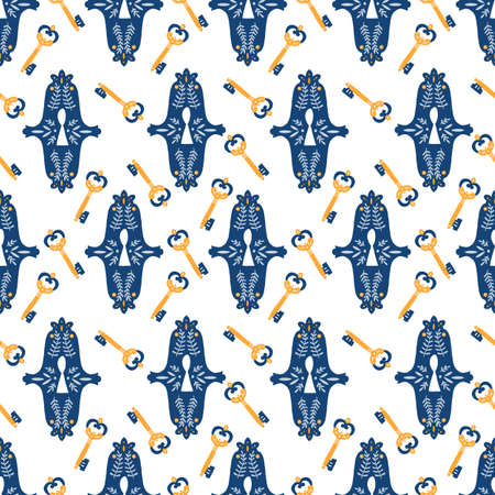 Vector seamless pattern with locks and keys, scandinavian style, folk art illustrationのイラスト素材